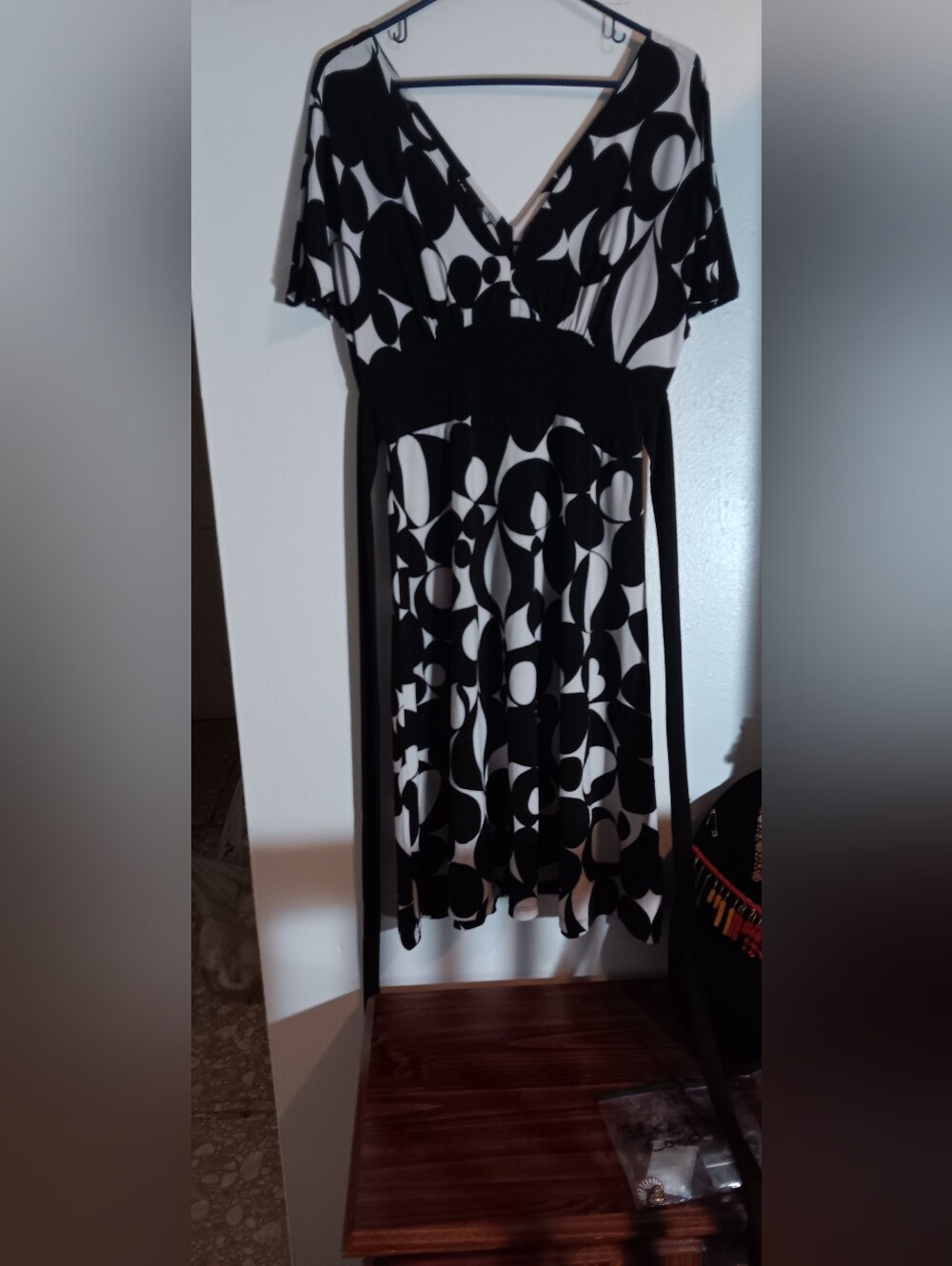 Black & White Patterned V-Neck Dress